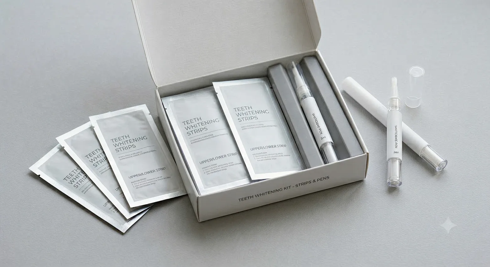 Drugstore whitening strips and pens